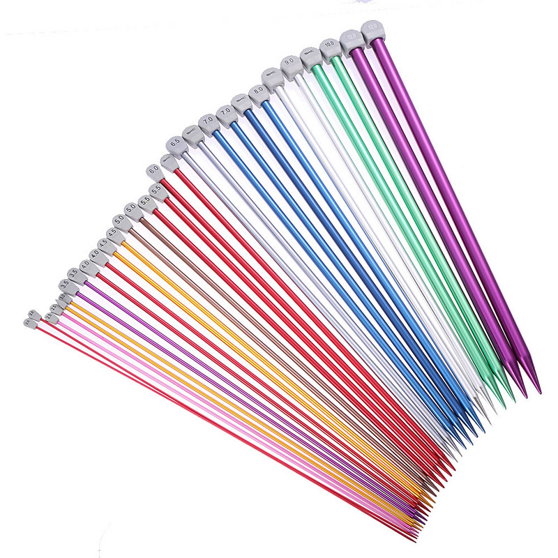 2vnt./rinkinys 35cm 2,0-12mm vienos smailios mezgimo adatos, aliuminio ilgi tiesūs smeigtukai Audimo įrankis "pasidaryk pats" skara, mezgimas atsitiktine spalva