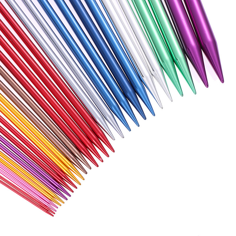 2vnt./rinkinys 35cm 2,0-12mm vienos smailios mezgimo adatos, aliuminio ilgi tiesūs smeigtukai Audimo įrankis "pasidaryk pats" skara, mezgimas atsitiktine spalva