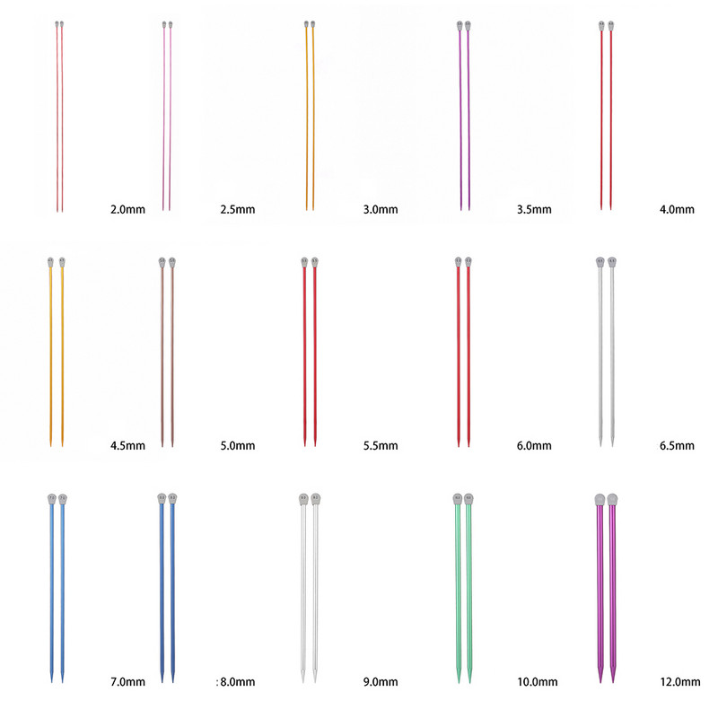 2vnt./rinkinys 35cm 2,0-12mm vienos smailios mezgimo adatos, aliuminio ilgi tiesūs smeigtukai Audimo įrankis "pasidaryk pats" skara, mezgimas atsitiktine spalva