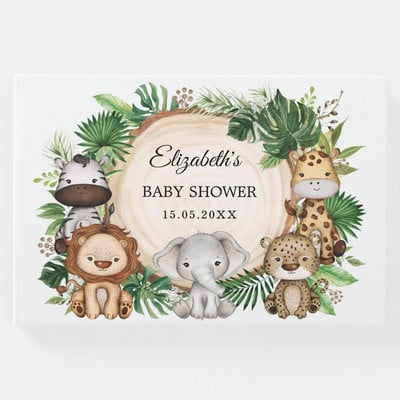 Trendy Greenery Jungle Safari Animals Baby Shower Guest Book, Birthday, Baby Diary Book, Baby Shower Guestbook, 36 φύλλα