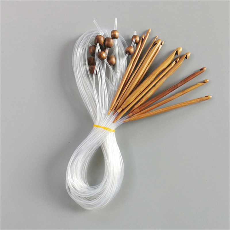 Ace de tricotat din bambus carbonizat Covor de țesut Covor Flexibil de croșetat afgan tunisian 10 mm - 3 mm Set de tricotat cu ac de țesut