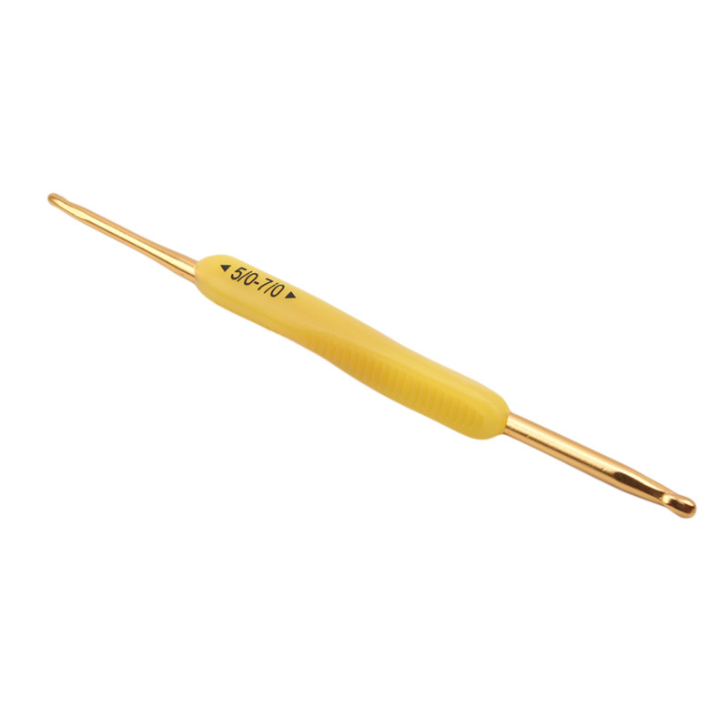 5vnt. Spalvoti plastikiniai nėrimo kabliukai, silikoninė rankena Auksinė dviguba aliuminio mezgimo adatos „pasidaryk pats“ mezgimo įrankių nėrimo kabliukų rinkinys