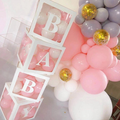 Caurspīdīga balonu kaste bērnu dušas dekorēšana zēnam meitenei 1. dzimšanas dienas ballītes rotājumi bērniem kāzu dekori, bērnu dušas piederumi