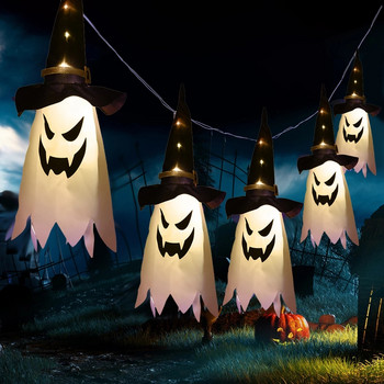 Хелоуин LED мигаща светлина Висящ призрак Halloween Party Dress Up Светеща шапка на магьосник Лампа Ужаси Реквизит Декорация на домашен бар