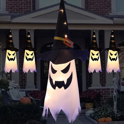 Halloweeni LED-vilkuv tuli rippuv kummitus Halloweeni peo riietus hõõguv võlur Müts Lamp Õudusrekvisiidid Kodubaari kaunistus