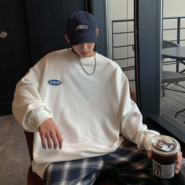 Bluză pentru bărbați cu model gratuit, cu decolteu oval și logo