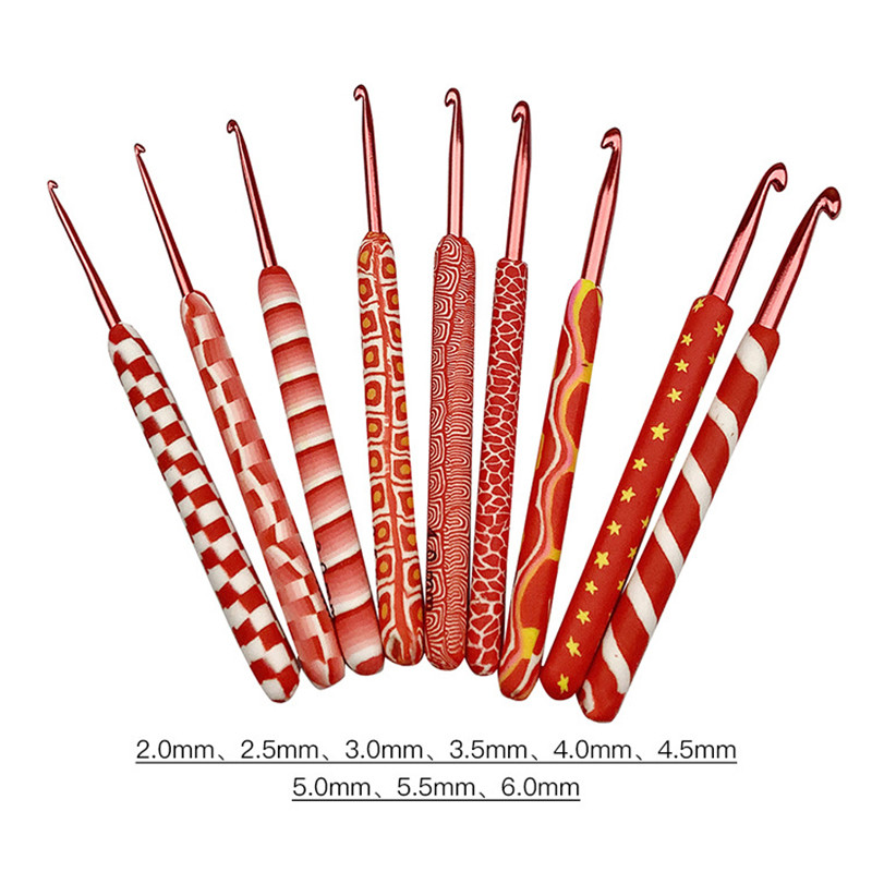 9 τμχ/Σετ Σετ βελονάκι ραπτικής Μαλακές κεραμικές κόκκινες βελόνες για βελονάκι Αρχική DIY Βελόνες πλεξίματος Εργαλεία ραπτικής