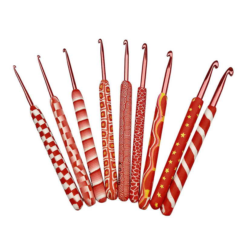 9 τμχ/Σετ Σετ βελονάκι ραπτικής Μαλακές κεραμικές κόκκινες βελόνες για βελονάκι Αρχική DIY Βελόνες πλεξίματος Εργαλεία ραπτικής