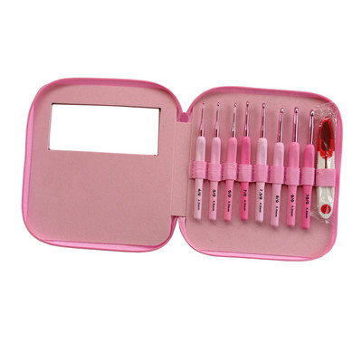 QZLKNIT 8 buc/set roz gradient cu mâner din plastic ace de croșetat aluminiu 2,5-6,0 mm trusă de instrumente de cusut pentru croșetat mijlociu