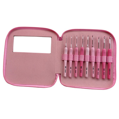 QZLKNIT 8 buc/set roz gradient cu mâner din plastic ace de croșetat aluminiu 2,5-6,0 mm trusă de instrumente de cusut pentru croșetat mijlociu