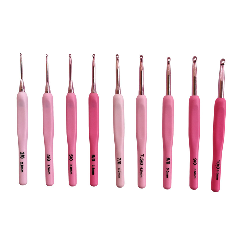 QZLKNIT 8 buc/set roz gradient cu mâner din plastic ace de croșetat aluminiu 2,5-6,0 mm trusă de instrumente de cusut pentru croșetat mijlociu