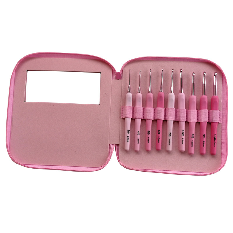 QZLKNIT 8 buc/set roz gradient cu mâner din plastic ace de croșetat aluminiu 2,5-6,0 mm trusă de instrumente de cusut pentru croșetat mijlociu