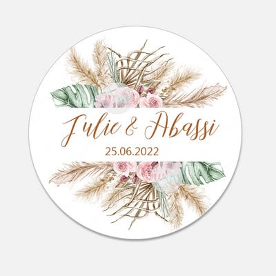 Autocolant nuntă cu iarbă de pampa Personalizați etichete de nuntă Personalizați botez Autocolant de etanșare pentru ziua de naștere Articole pentru decorațiuni pentru petreceri