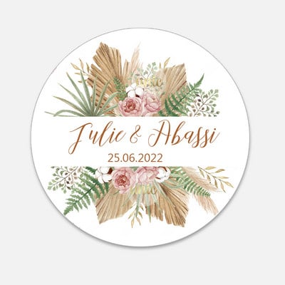 Autocolant nuntă cu iarbă de pampa Personalizați etichete de nuntă Personalizați botez Autocolant de etanșare pentru ziua de naștere Articole pentru decorațiuni pentru petreceri