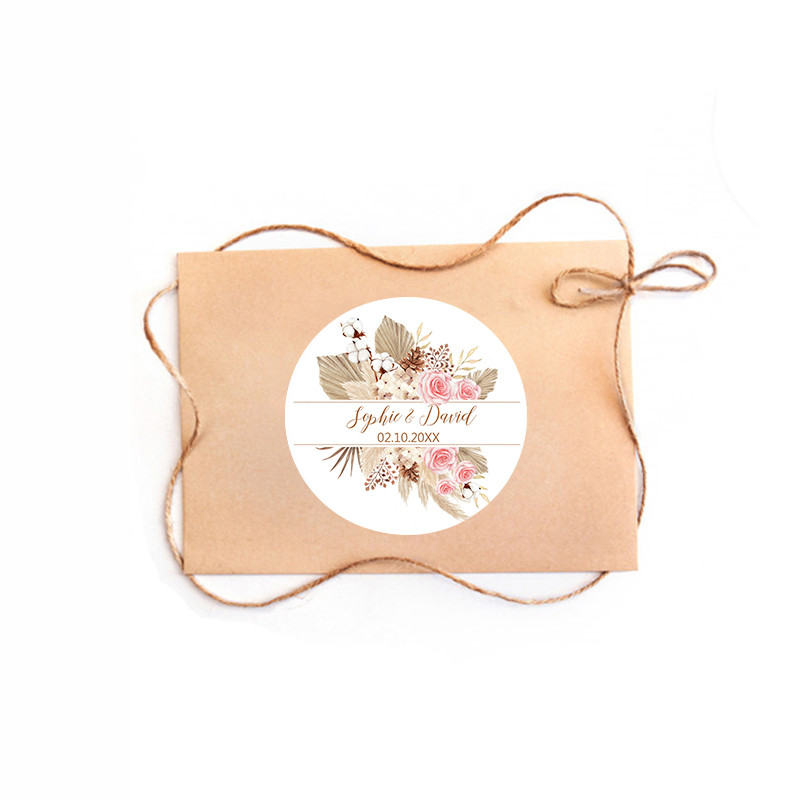 Autocolant nuntă cu iarbă de pampa Personalizați etichete de nuntă Personalizați botez Autocolant de etanșare pentru ziua de naștere Articole pentru decorațiuni pentru petreceri