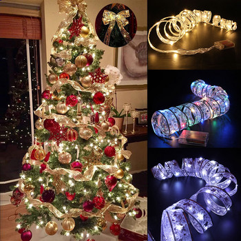 Φωτάκια LED Fairy Ribbon Χριστουγεννιάτικη Διακόσμηση Χριστουγεννιάτικο Δέντρο Φιόγκοι Φωτάκια String Navidad Natal Διακόσμηση σπιτιού Πρωτοχρονιά 2023