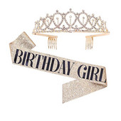 Bling Rhinestone Crystal Crown Tiara Birthday Anniversary Decorn Happy 18 21 30 40 50th Birthday Satin Sash Party Supplies