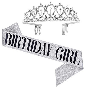 Bling Rhinestone Crystal Crown Tiara Birthday Anniversary Decorn Happy 18 21 30 40 50th Birthday Satin Sash Party Supplies
