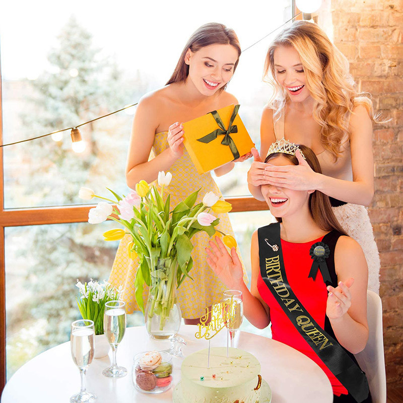 Bling Rhinestone Crystal Crown Tiara Birthday Anniversary Decorn Happy 18 21 30 40 50th Birthday Satin Sash Party Supplies