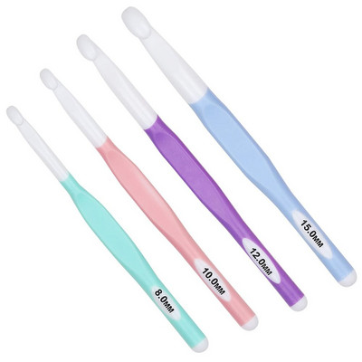 Set de 4 bucăți de croșete mari Croșete ergonomice anti-alunecare pentru începători Croșetă Ace de croșetat din plastic extra lungi