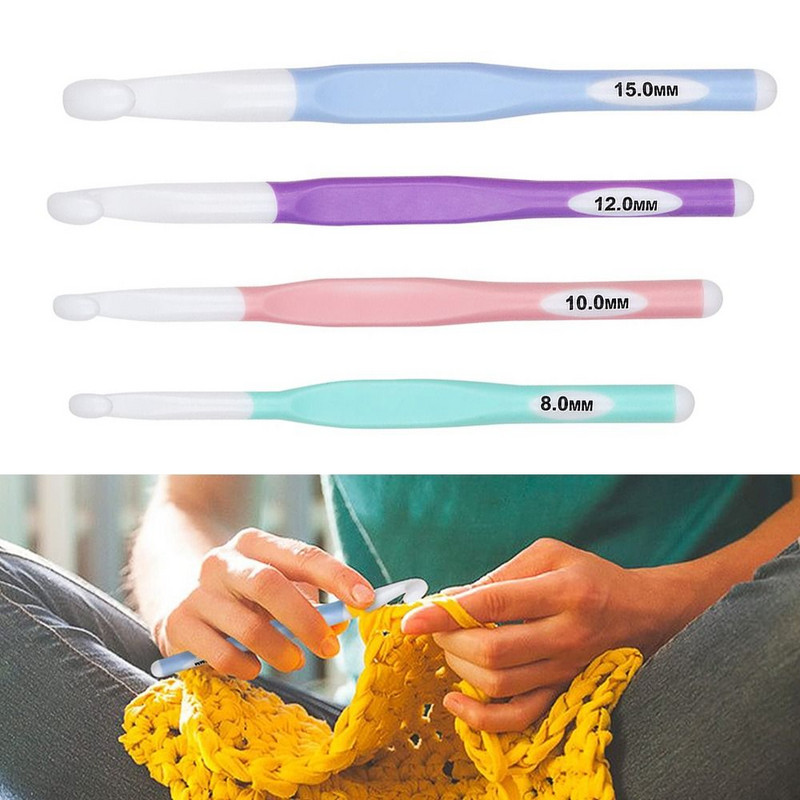 Set de 4 bucăți de croșete mari Croșete ergonomice anti-alunecare pentru începători Croșetă Ace de croșetat din plastic extra lungi