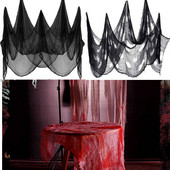 Jeziva tkanina za dekoraciju za Noć vještica Strašne scene za zabavu Rekvizit za horor Kuća Prozor Stol Vrata Mreža Crna tkanina od pređe Noć vještica Gaza