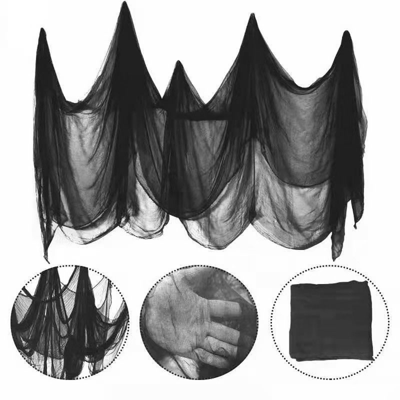 Jeziva tkanina za dekoraciju za Noć vještica Strašne scene za zabavu Rekvizit za horor Kuća Prozor Stol Vrata Mreža Crna tkanina od pređe Noć vještica Gaza