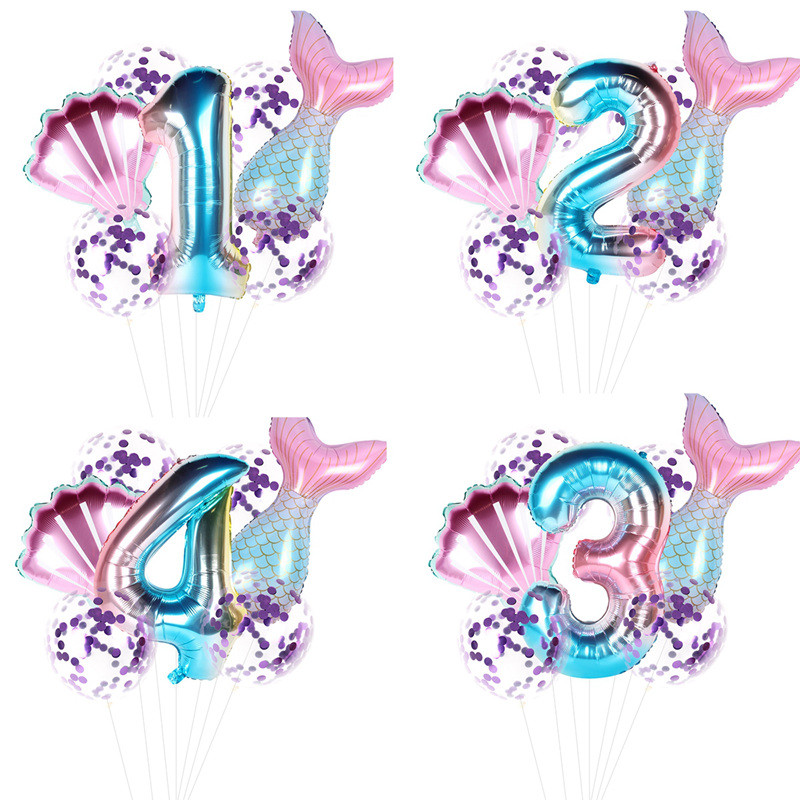 Merineitsipidu värvilise kestaga ühekordselt kasutatavad lauanõud Suvine merealune rannapidu Väike merineitsi tüdrukute 1. sünnipäevapeo sisustus