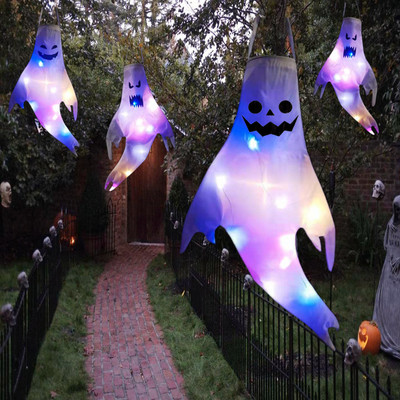 Dimensiune mare/mică LED Halloween Lumină în aer liber Putere de la baterie Schelet Fantomă Groază Grimasă Recuzită strălucitoare pentru petrecere Decorare de Halloween