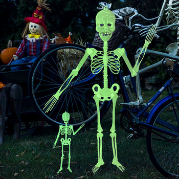 Светещ Хелоуин скелет, осветен призрак, Хелоуин, открит декор за дворна врата, закачете декорации за скелет на човешко тяло