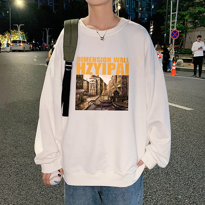 Plaša modeļa vīriešu blūze ar ovālu kakla izgriezumu un krāsainu apdruku