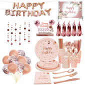 Dekoracije za rođendanske zabave od ružičastog zlata Jednokratno posuđe Papirnati tanjuri Šalice za djevojke Potrepštine za zabavu od ružičastog zlata