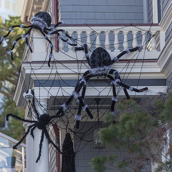 150/200 см Черен страшен гигантски паяк Огромна паяжина Хелоуин декорация за домашен бар Къща с духове Подпори Празничен декор на открито