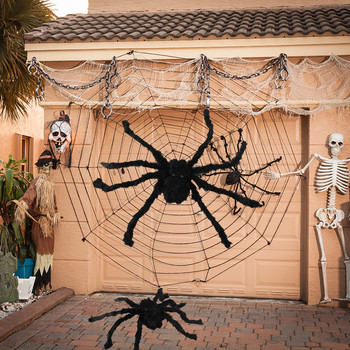 150/200 εκ. Μαύρη τρομακτική γιγάντια αράχνη Τεράστια διακόσμηση αποκριάτικου ιστού αράχνης για στοιχειωμένο σπίτι σκηνικά στο σπίτι Διακοσμητική εξωτερική διακόσμηση