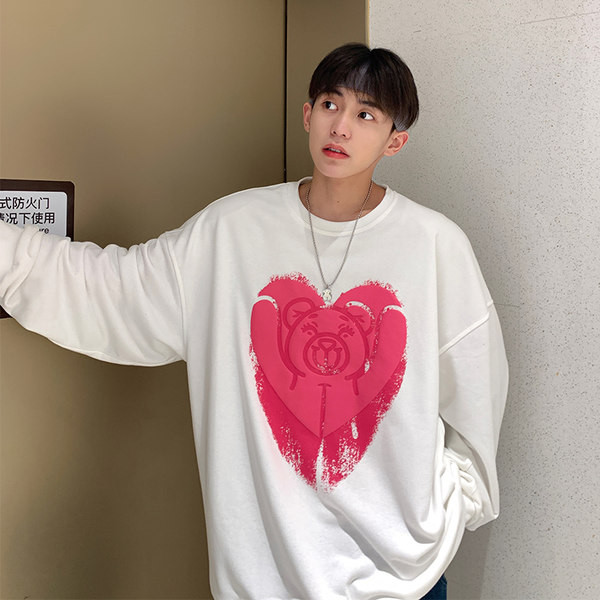 Moderna muška bluza s printom medvjeda i ovalnim dekolteom