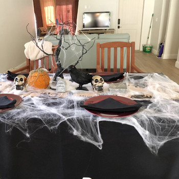 Λευκός ελαστικός ιστός αράχνης Τεχνητός ιστός αράχνης Διακόσμηση αποκριών Τρομακτικό σκηνικό για πάρτι Αξεσουάρ διακόσμησης σπιτιού τρόμου