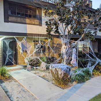 Бяла еластична паяжина Изкуствена паяжина Декорация за Хелоуин Страшна парти сцена Реквизит Къща на ужасите Аксесоари за декорация на дома