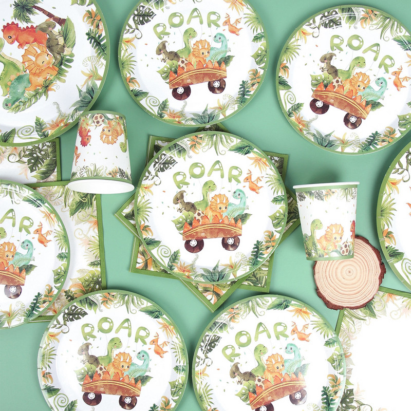 Posuđe za jednokratnu upotrebu s temom dinosaura Jurski dinosaurusi rođendanski pribor Dekoracije za safari zabavu Baby Shower 1. rođendan u džungli