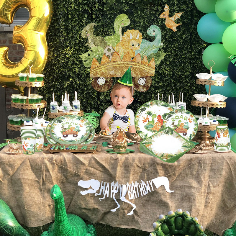 Posuđe za jednokratnu upotrebu s temom dinosaura Jurski dinosaurusi rođendanski pribor Dekoracije za safari zabavu Baby Shower 1. rođendan u džungli
