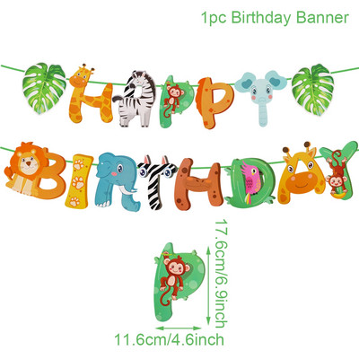 Pădure Animale din junglă Veselă de unică folosință Junglă Safari Zi de naștere Copil Zoo Maimuță Leu Zebră Elefant Un prim băiat Pădure