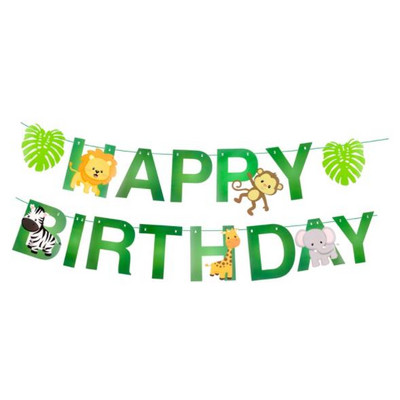 Pădure Animale din junglă Veselă de unică folosință Junglă Safari Zi de naștere Copil Zoo Maimuță Leu Zebră Elefant Un prim băiat Pădure