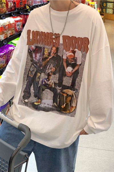 Meeste vabaaja pluus trükiga - valget ja musta värvi