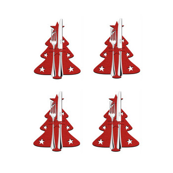 2022 Πρωτοχρονιά Χριστούγεννα 4 τεμ. Ασημένια μαχαιροπίρουνα πουγκί Μαχαίρια Πιρούνια Τσάντα για Χριστουγεννιάτικη διακόσμηση Στολίδι σπιτιού