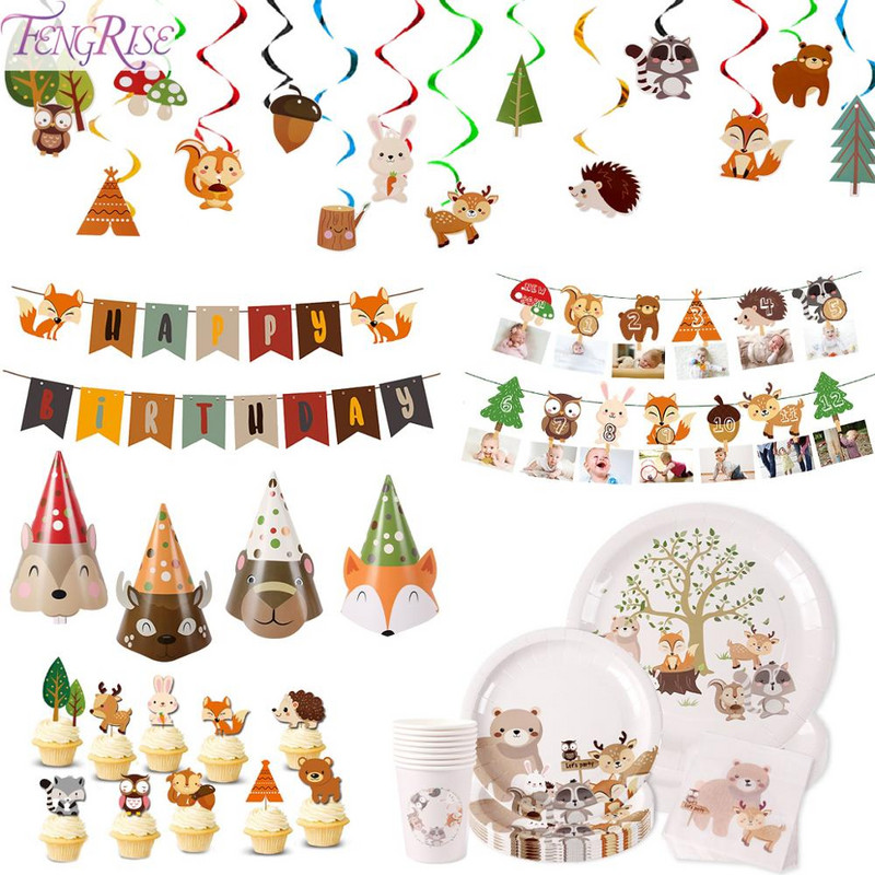 Životinje iz šumske džungle Jednokratno posuđe Dekoracija džungle Safari potrepštine za zabavu Dekoracija za 1. rođendan Dekoracija za bebe
