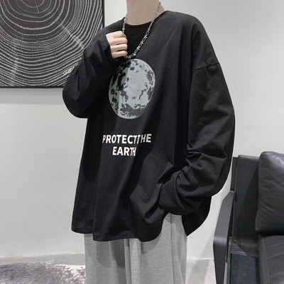 Ανδρική μπλούζα casual με στάμπα - φαρδύ μοντέλο