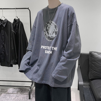 Ανδρική μπλούζα casual με στάμπα - φαρδύ μοντέλο