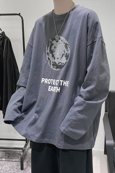 Ανδρική μπλούζα casual με στάμπα - φαρδύ μοντέλο