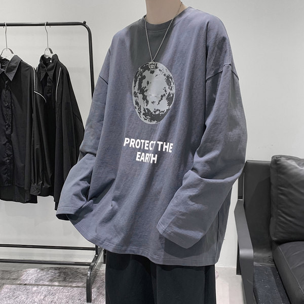 Ανδρική μπλούζα casual με στάμπα - φαρδύ μοντέλο