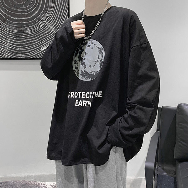 Ανδρική μπλούζα casual με στάμπα - φαρδύ μοντέλο