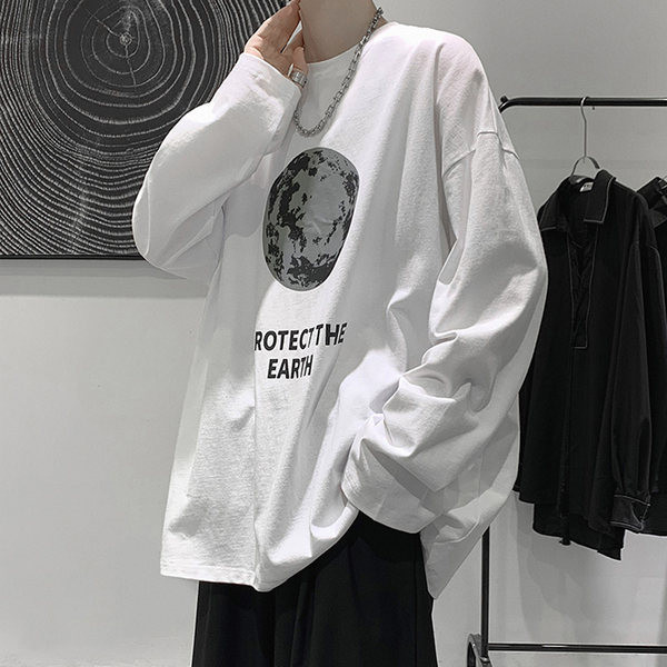 Ανδρική μπλούζα casual με στάμπα - φαρδύ μοντέλο